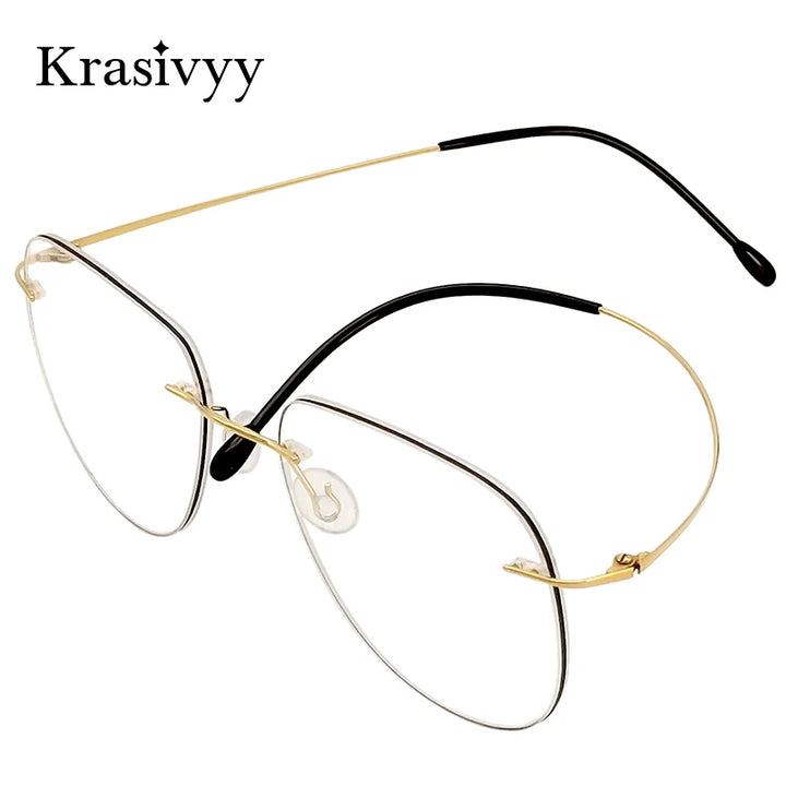 Krasivyy Unisex Rimless Oval Titanium Eyeglasses Kr05 Rimless Krasivyy