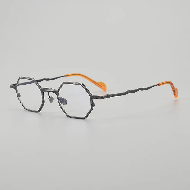 Muzz Unisex Full Rim Small Flat Top Polygon Titanium Eyeglasses 44208 Full Rim Muzz C3