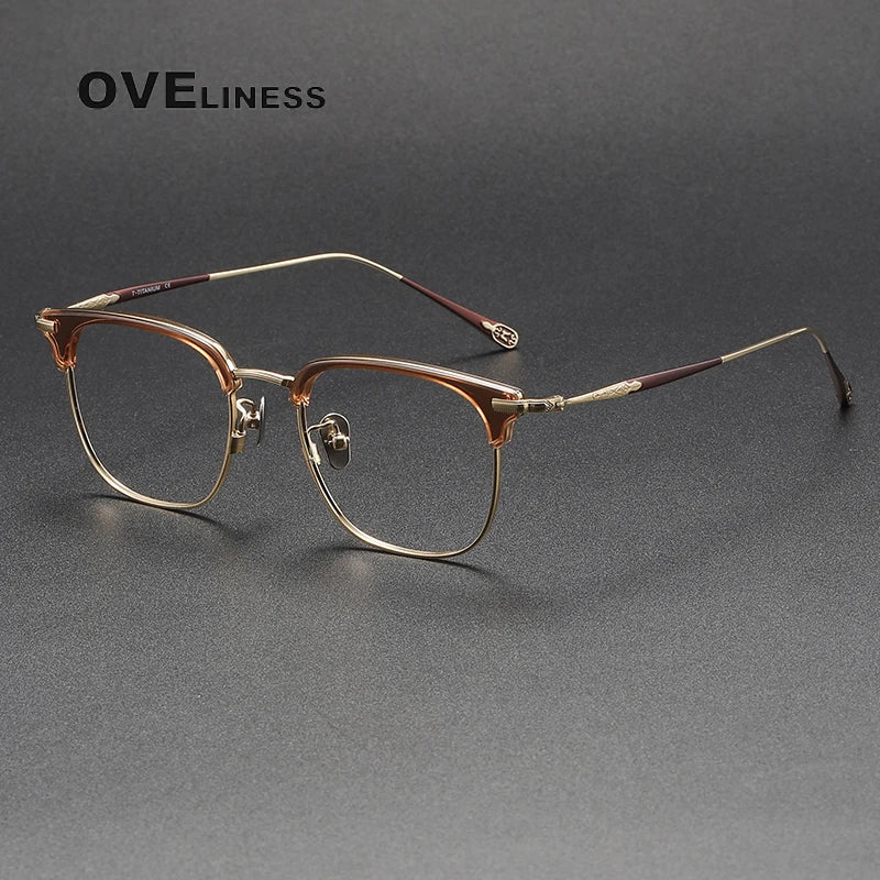 Oveliness Unisex Full Rim Square Titanium Eyeglasses 809901 Full Rim Oveliness tea gold  