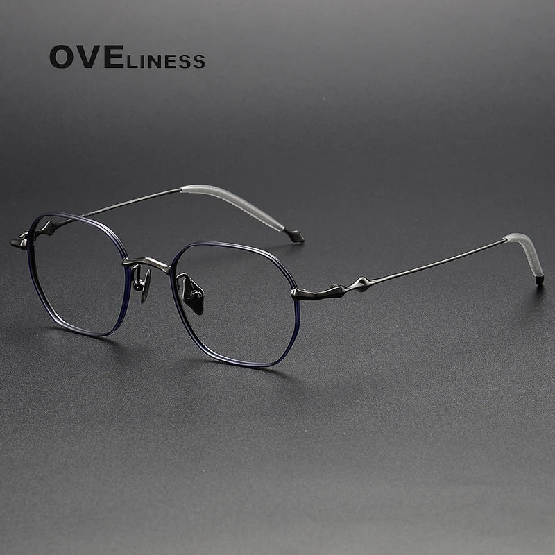 Oveliness Unisex Full Rim Polygon Titanium Eyeglasses 4220 Full Rim Oveliness blue gun