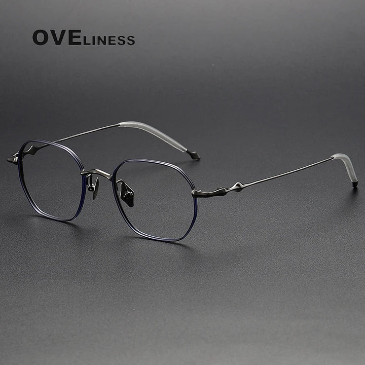 Oveliness Unisex Full Rim Polygon Titanium Eyeglasses 4220 Full Rim Oveliness blue gun