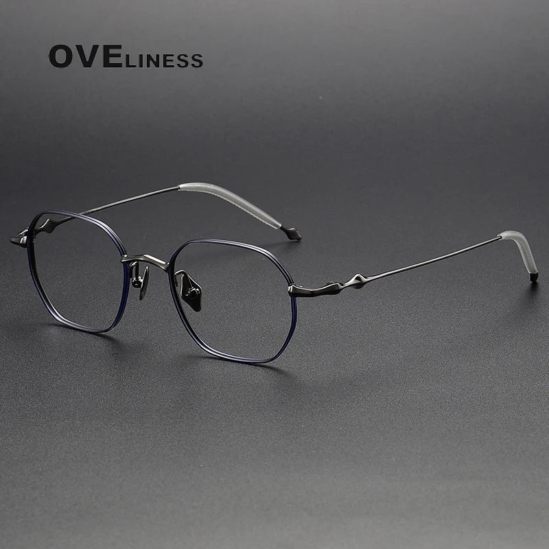 Oveliness Unisex Full Rim Polygon Titanium Eyeglasses 4220 Full Rim Oveliness blue gun  