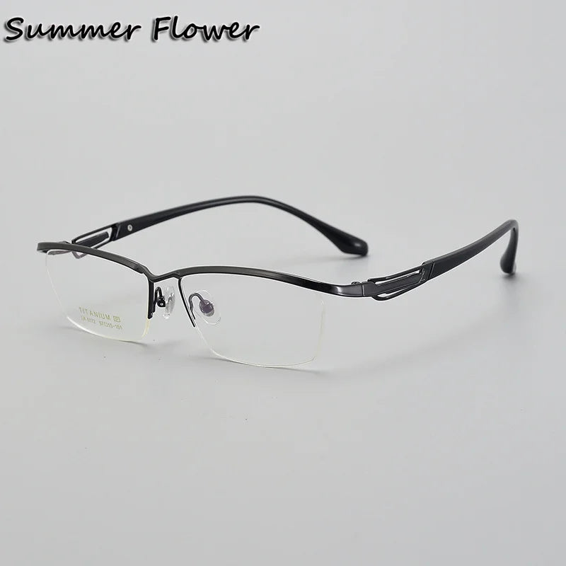 Summer Flower Unisex Semi Rim Square Brow Line Titanium Eyeglasses 86172 Semi Rim Summer Flower Black