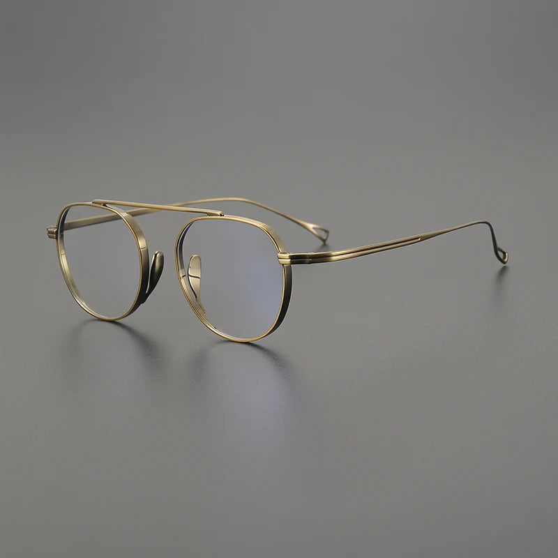 Black Mask Unisex Full Rim Polygon Square Titanium Eyeglasses 49503 Full Rim Black Mask Bronze