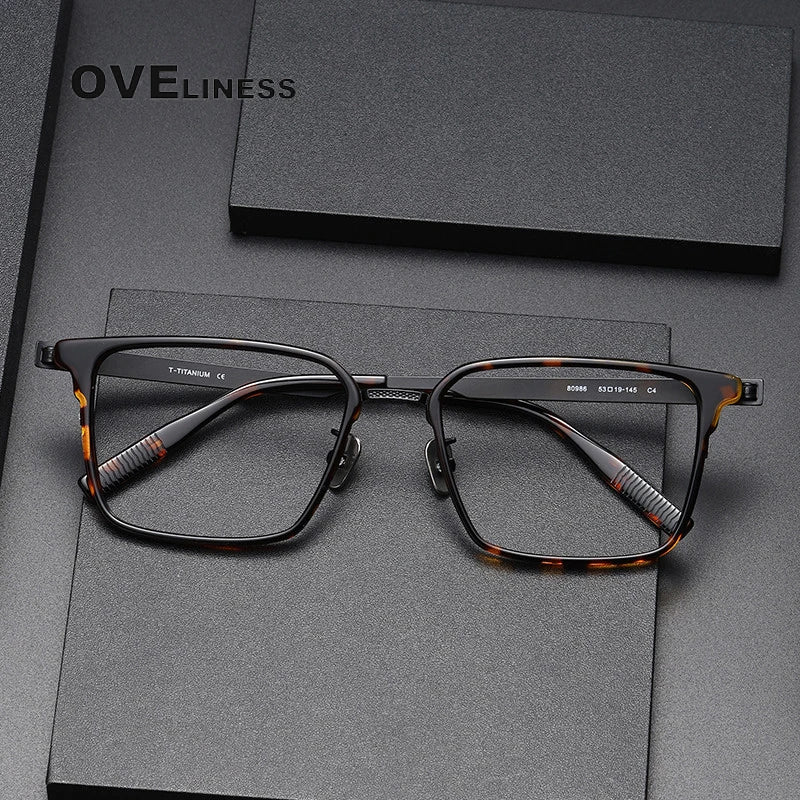 Oveliness Unisex Full Rim Square Screwless Acetate Titanium Eyeglasses 80986 Full Rim Oveliness   