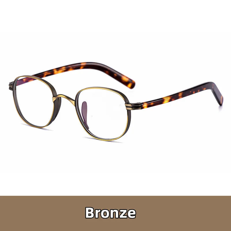 Kocolior Unisex Full Rim Round Titanium Hyperopic Reading Glasses 8017 Reading Glasses Kocolior Bronze 0