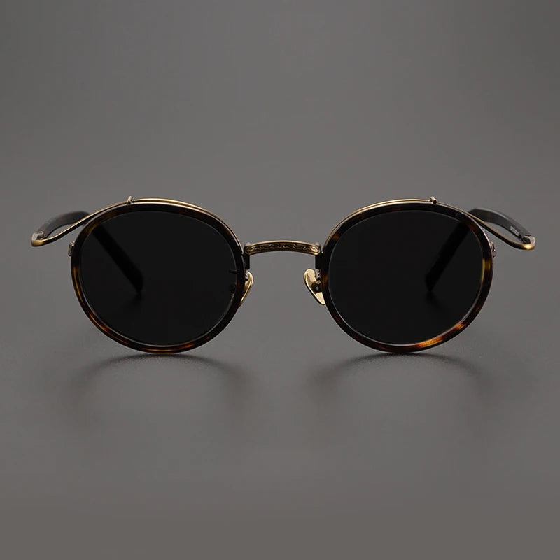 Gatenac Unisex Full Rim Round Polarized Acetate Titanium Sunglasses Mo12 Sunglasses Gatenac