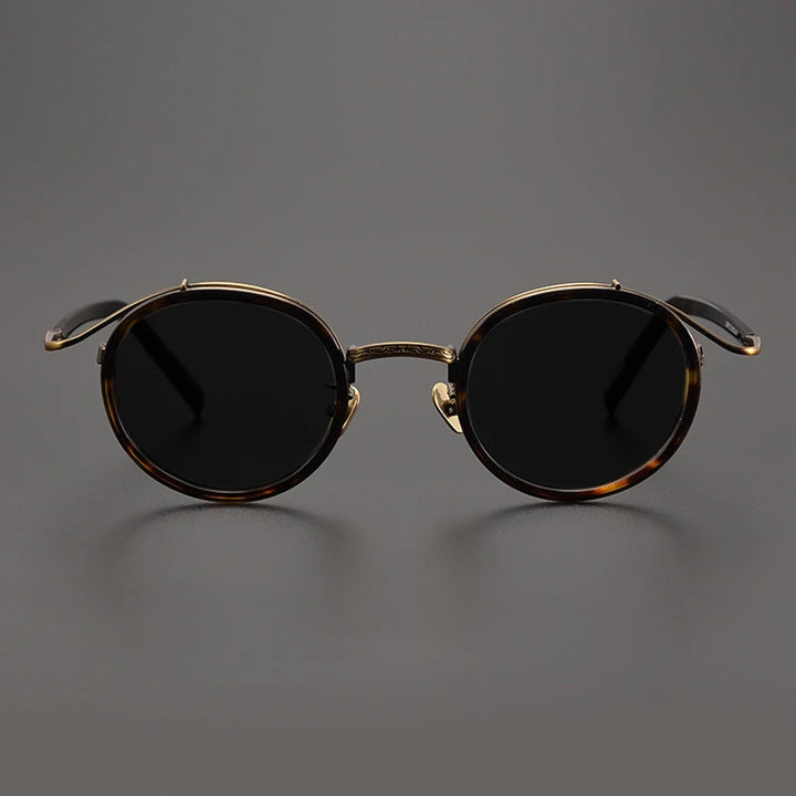 Gatenac Unisex Full Rim Round Polarized Acetate Titanium Sunglasses Mo12 Sunglasses Gatenac