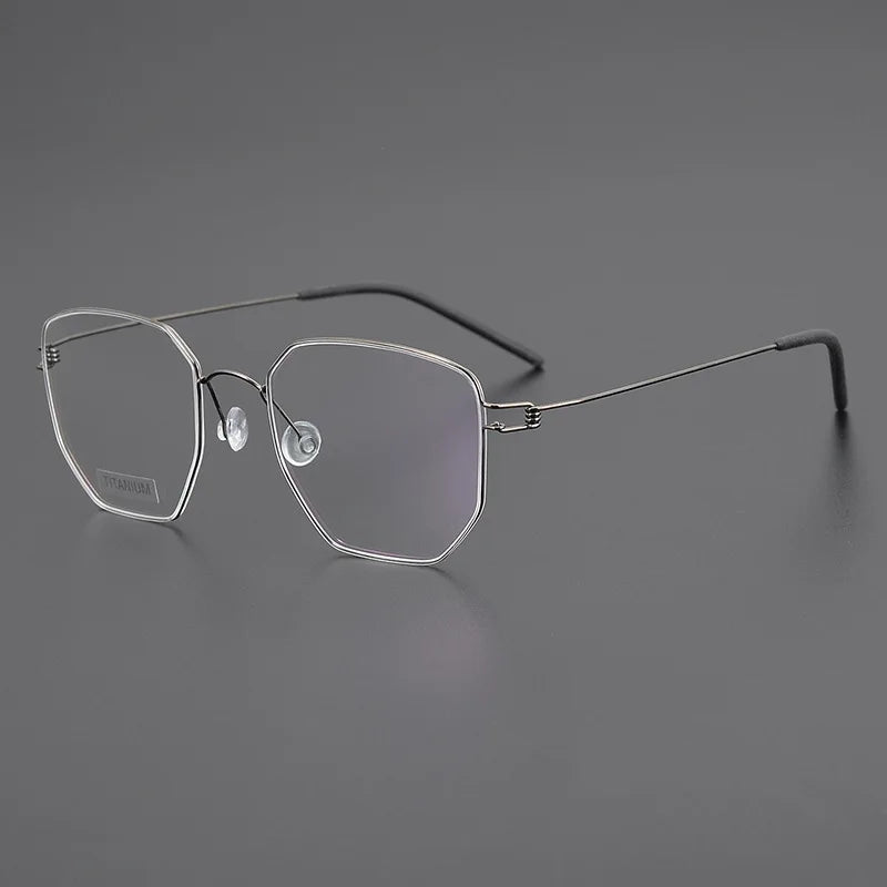 Black Mask Unisex Full Rim Irregular Polygon Screwless Titanium Eyeglasses 14020 Full Rim Black Mask Gun Gray