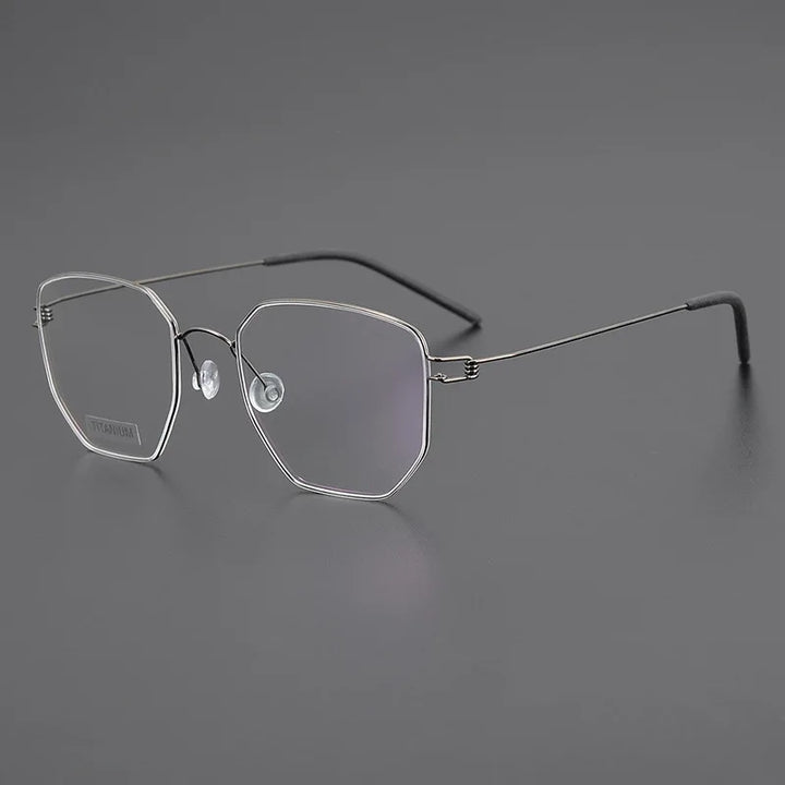 Black Mask Unisex Full Rim Irregular Polygon Screwless Titanium Eyeglasses 14020 Full Rim Black Mask Gun Gray