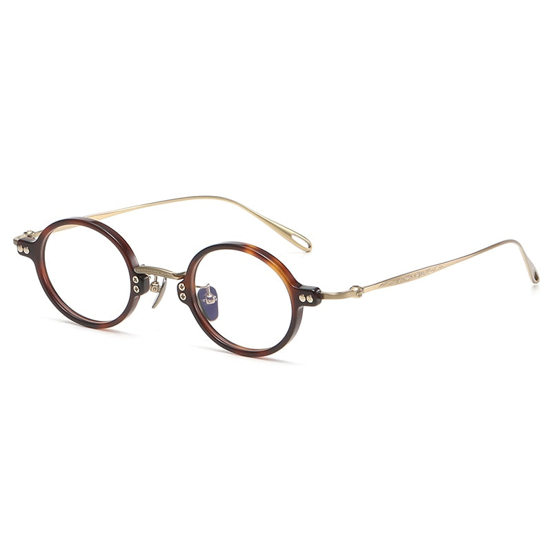 Gatenac Unisex Full Rim Round Acetate Titanium Eyeglasses Gxyj1089 Full Rim Gatenac Tortoiseshell Gold