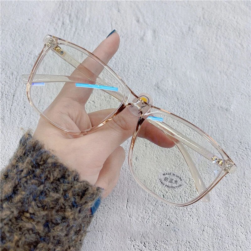 Cubojue Unisex Full Rim Oversized Square Tr 90 Titanium Eyeglasses 30011 Reading Glasses Cubojue brown anti blue light 0