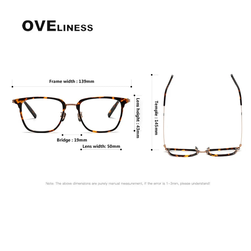 Oveliness Unisex Full Rim Square Acetate Titanium Eyeglasses 80978 Full Rim Oveliness
