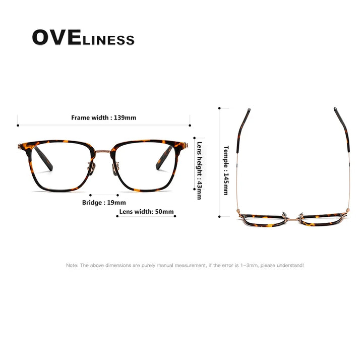 Oveliness Unisex Full Rim Square Acetate Titanium Eyeglasses 80978 Full Rim Oveliness