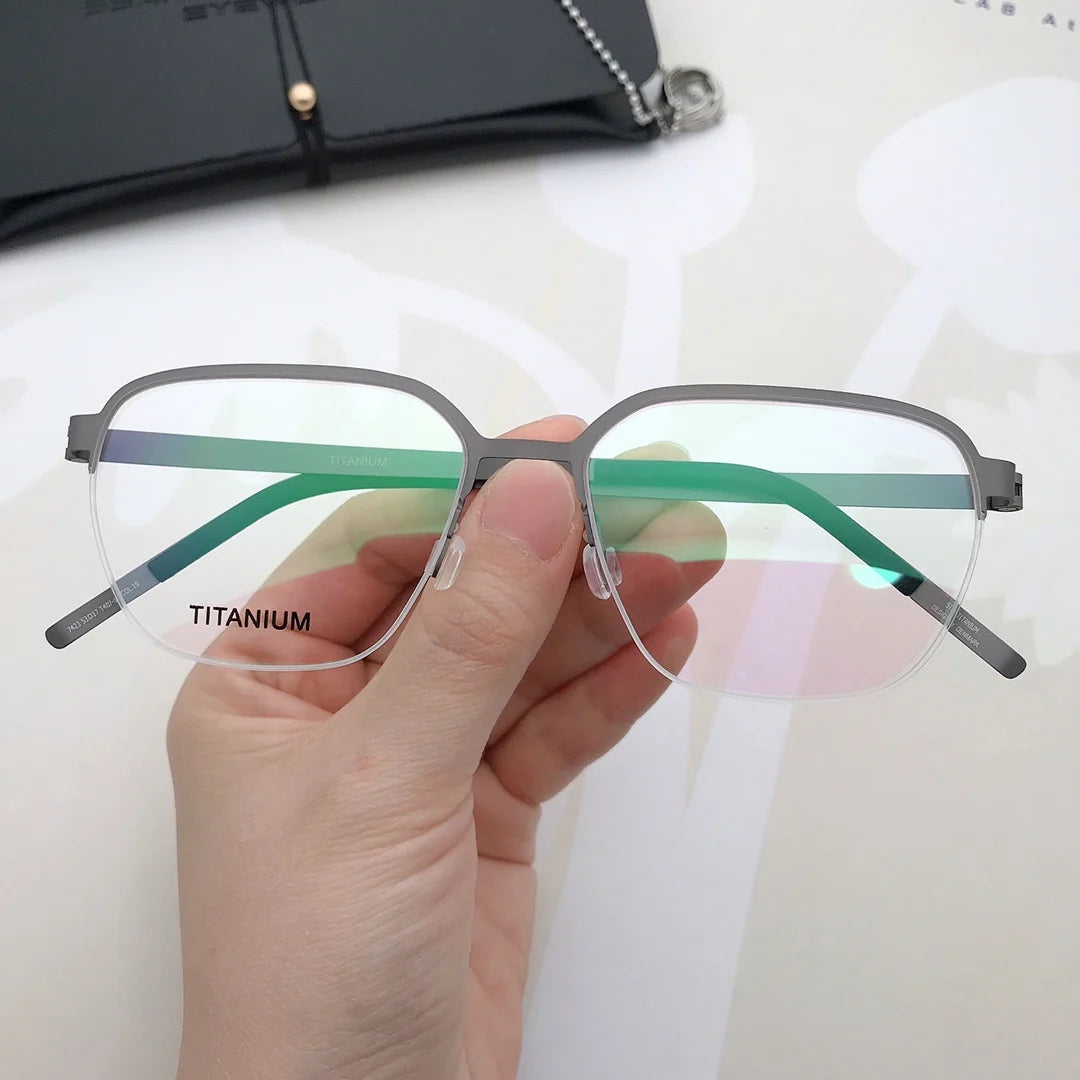 Aimee Unisex Semi Rim Oval Screwless Titanium Eyeglasses 7423 Semi Rim Aimee Grey