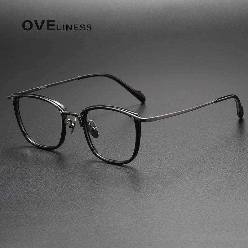 Oveliness Unisex Full Rim Square Acetate Titanium Eyeglasses Y053 Full Rim Oveliness black gun