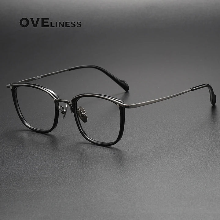 Oveliness Unisex Full Rim Square Acetate Titanium Eyeglasses Y053 Full Rim Oveliness black gun
