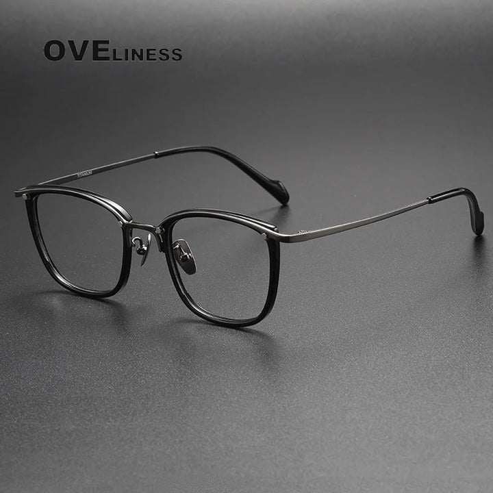 Oveliness Unisex Full Rim Square Acetate Titanium Eyeglasses Y053 Full Rim Oveliness black gun  