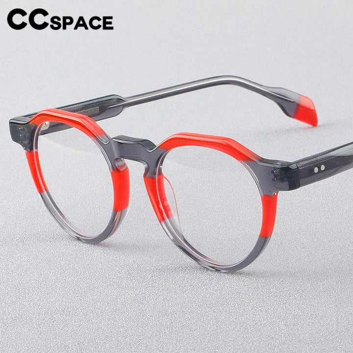 CCspace Women's Full Rim Flat Top Round Acetate Eyeglasses 56910 Full Rim CCspace