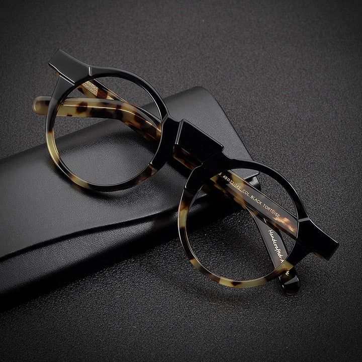 Black Mask Unisex Full Rim Acetate Round Eyeglasses 1465 Full Rim Black Mask