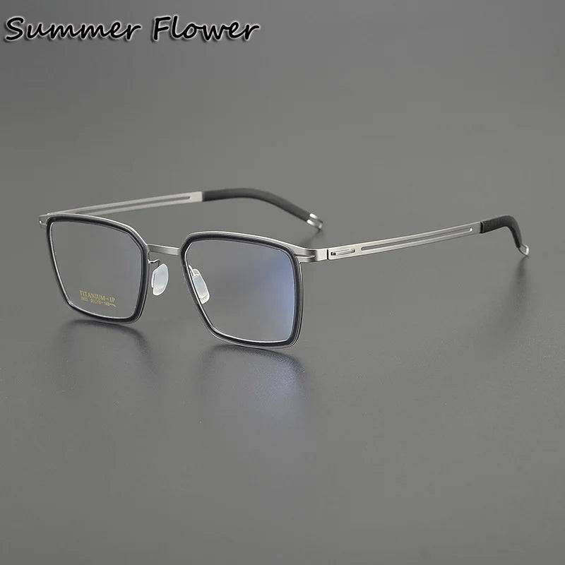 Summer Flower Women's Full Rim Square Acetate Titanium Eyeglasses 89922 Full Rim Summer Flower Transparent Blue
