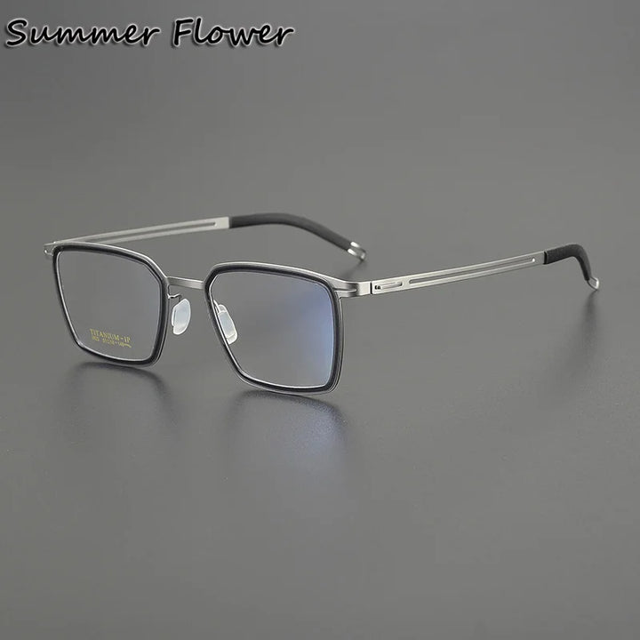 Summer Flower Women's Full Rim Square Acetate Titanium Eyeglasses 89922 Full Rim Summer Flower Transparent Blue