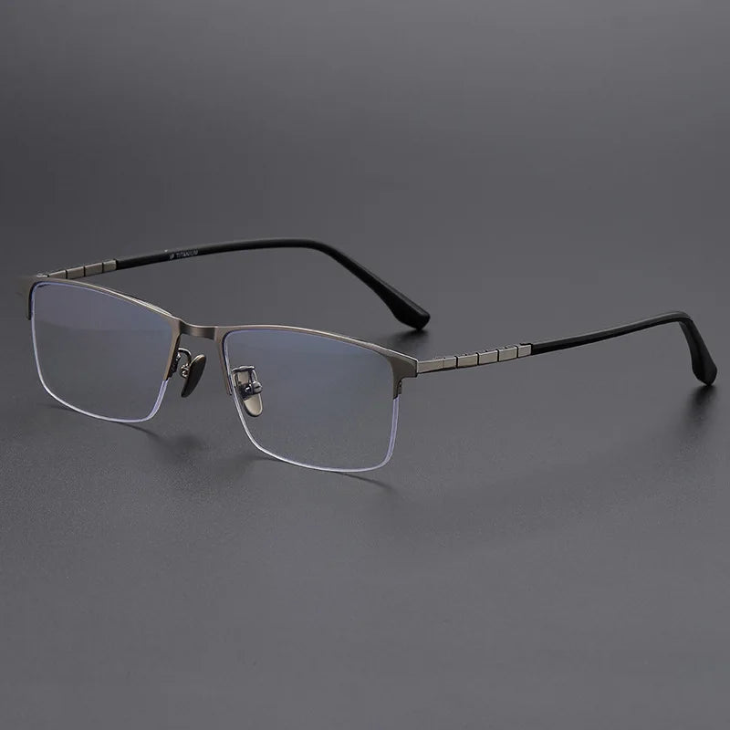 Momoja Men's Semi Rim Square Polygon Titanium Eyeglasses 89187