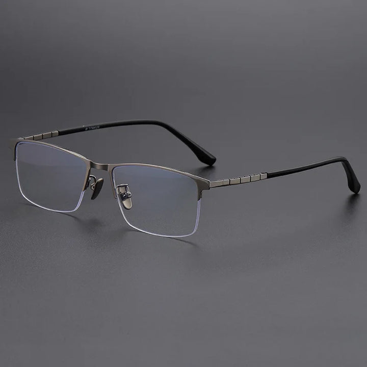 Momoja Men's Semi Rim Square Polygon Titanium Eyeglasses 89187