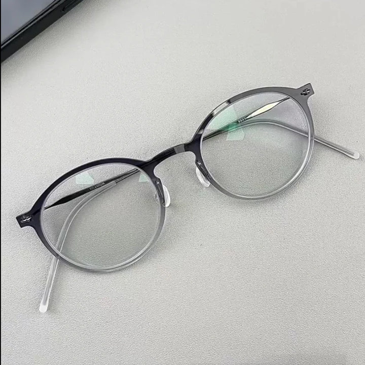 Black Mask Unisex Full Rim Round Titanium Acetate Eyeglasses 16541