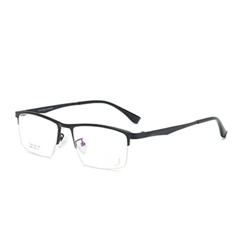 Aimee Men's Semi Rim Big Square Titanium Eyeglasses 6607 Semi Rim Aimee black