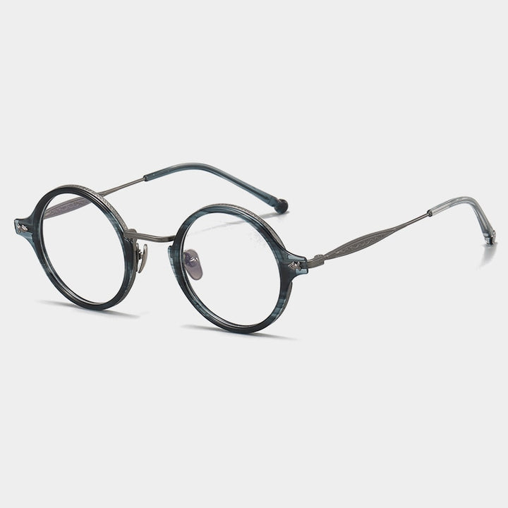 Gatenac Unisex Full Rim Round Acetate Titanium Eyeglasses Gxyj1060 Full Rim Gatenac Blue