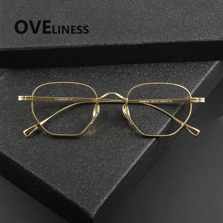 Oveliness Men's Full Rim Polygon Square Titanium Eyeglasses 29919