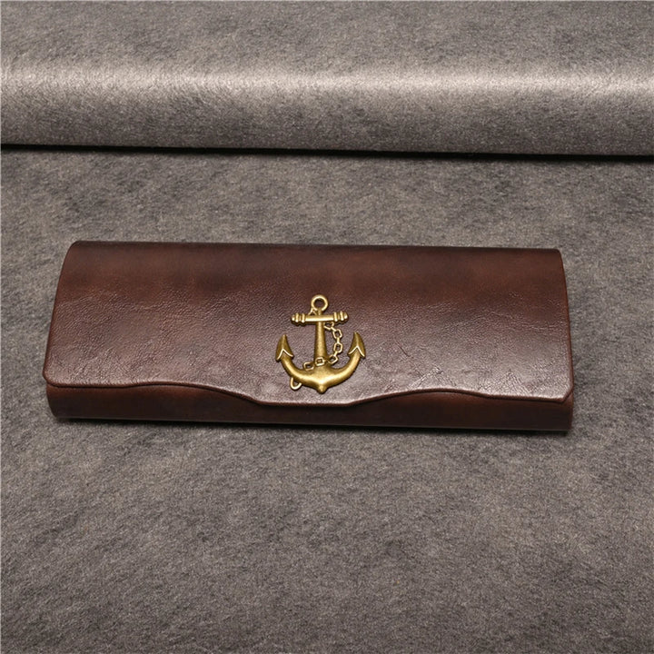 Cubojue Unisex Brown PU Leather Eyeglass Case Assorted Designs 1638 Case Cubojue Case middle case anchor