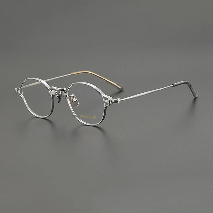 Gatenac Unisex Full Rim Round Small Titanium Eyeglasses Gxyj1199 Full Rim Gatenac Silver