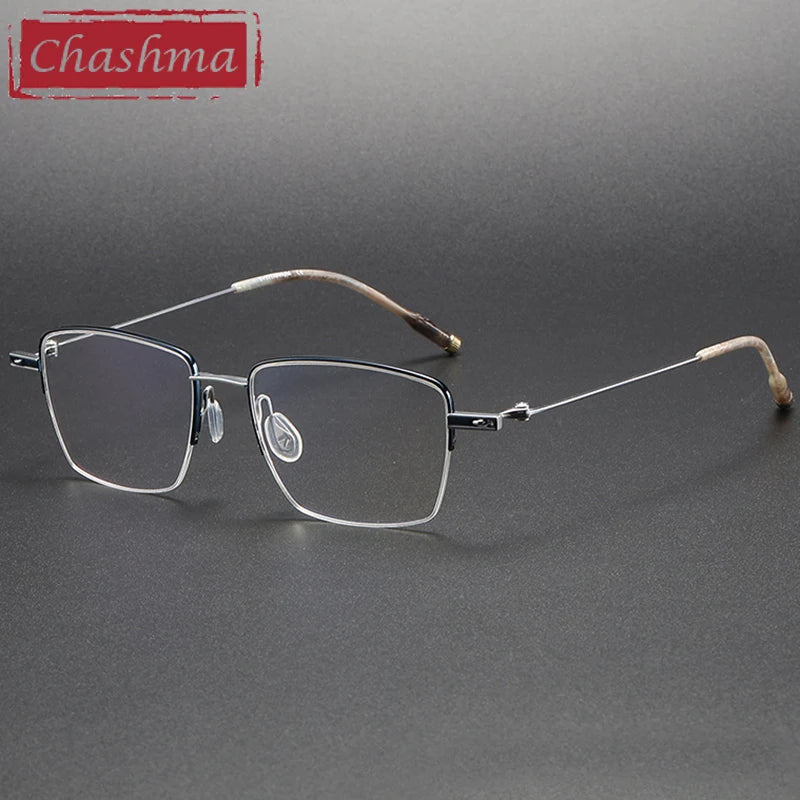 Chashma Unisex Semi Rim Small Square 9g Titanium Eyeglasses 2007 Semi Rim Chashma Black Silver  