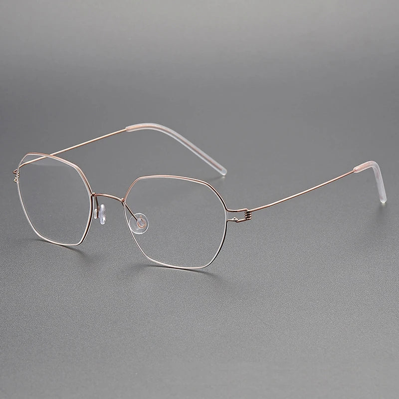 Black Mask Women's Full Rim Irregular Polygon Screwless Titanium Eyeglasses 1750 Full Rim Black Mask Rose Gold