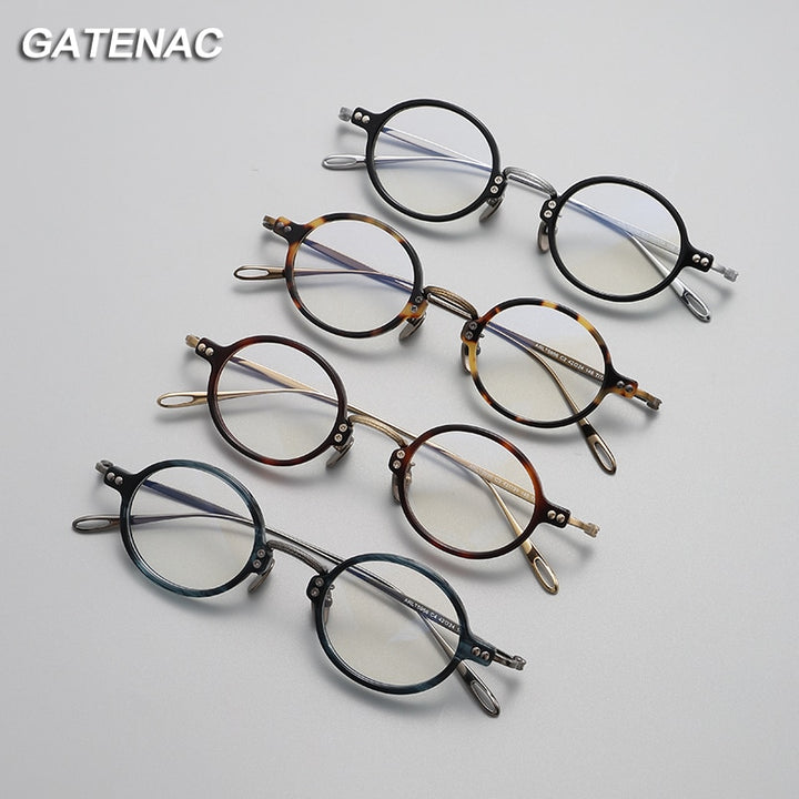 Gatenac Unisex Full Rim Round Acetate Titanium Eyeglasses Gxyj1089 Full Rim Gatenac