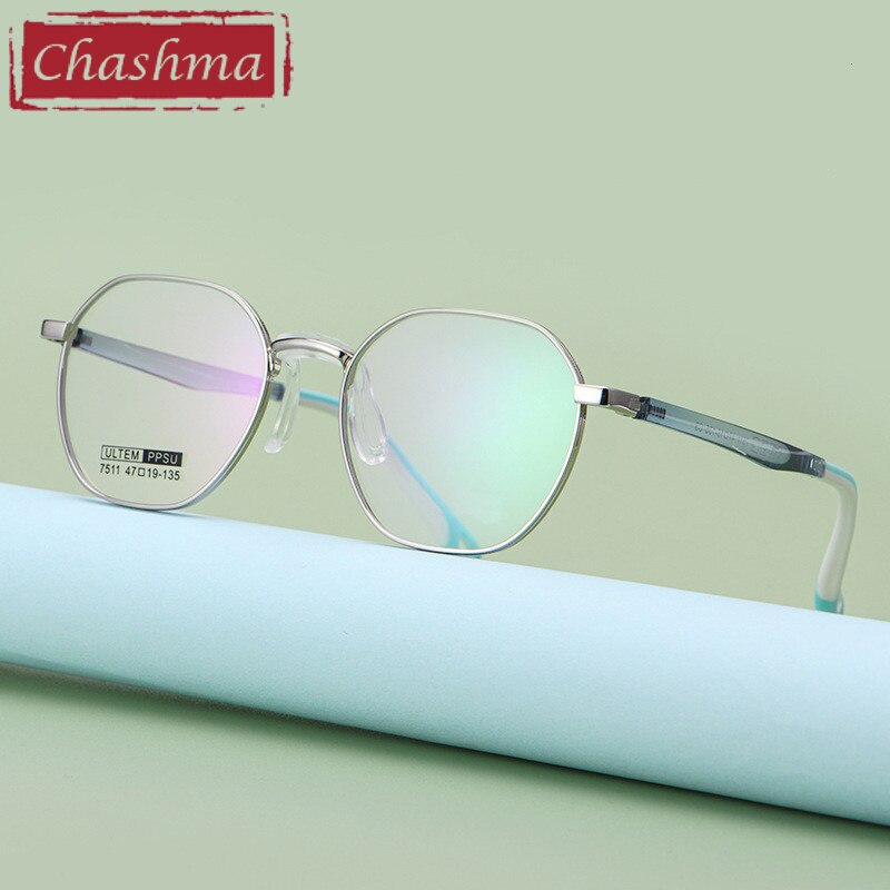 Chashma Unisex Children's Full Rim Octagon Stainless Steel Eyeglasses 7511 Full Rim Chashma Blue