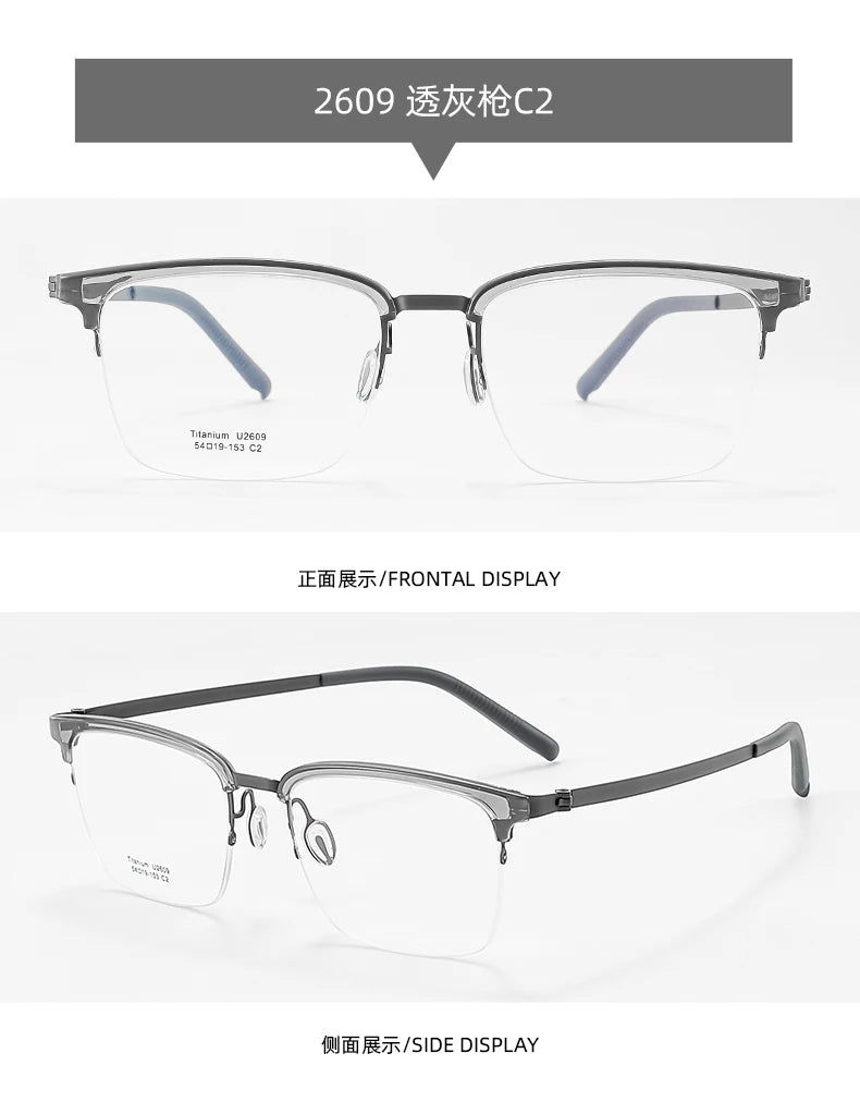 Reven Jate Unisex Semi Rim Square Titanium Eyeglasses 2609 Semi Rim Reven Jate