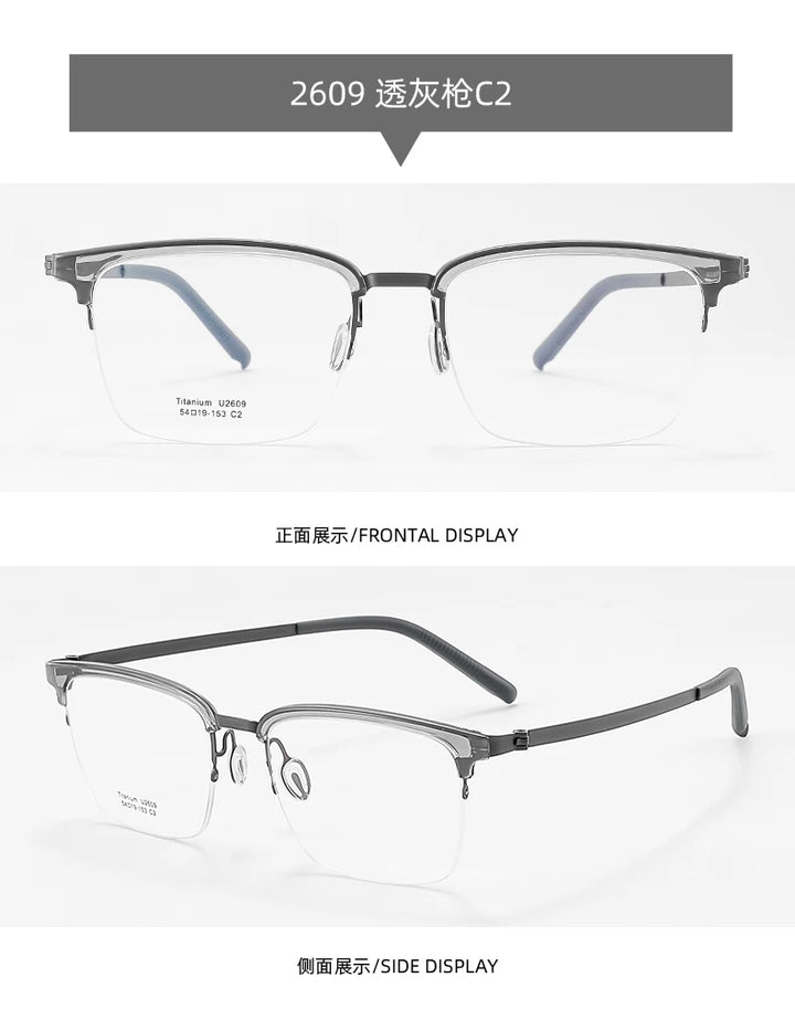 Reven Jate Unisex Semi Rim Square Titanium Eyeglasses 2609 Semi Rim Reven Jate