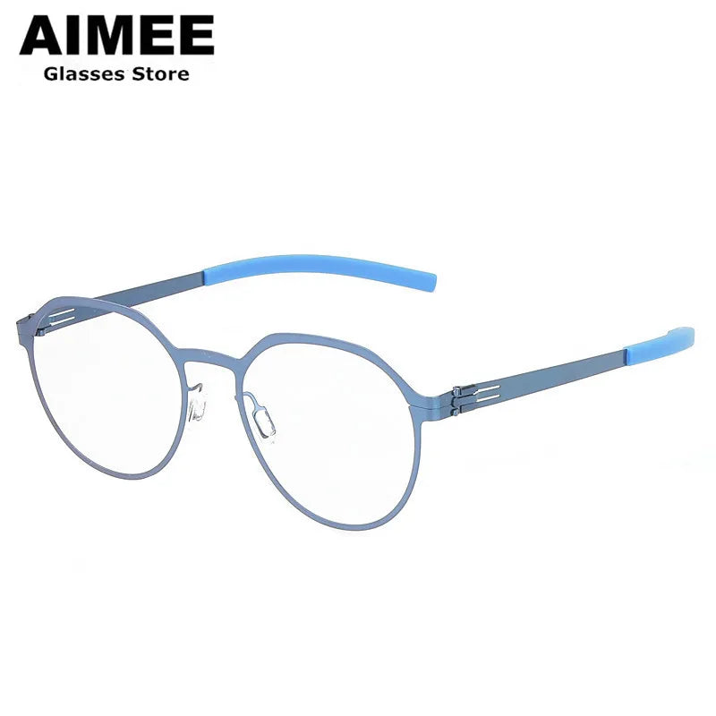 Aimee Women's Full Rim Flat Top Round Screwless Steel Eyeglasses 52134