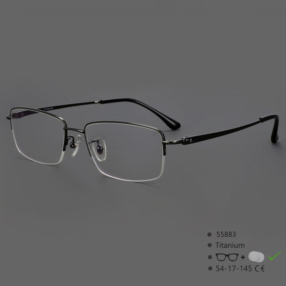 CCspace Women's Semi Rim Square Hand Crafted Titanium Eyeglasses 55883 Semi Rim CCspace Gun China