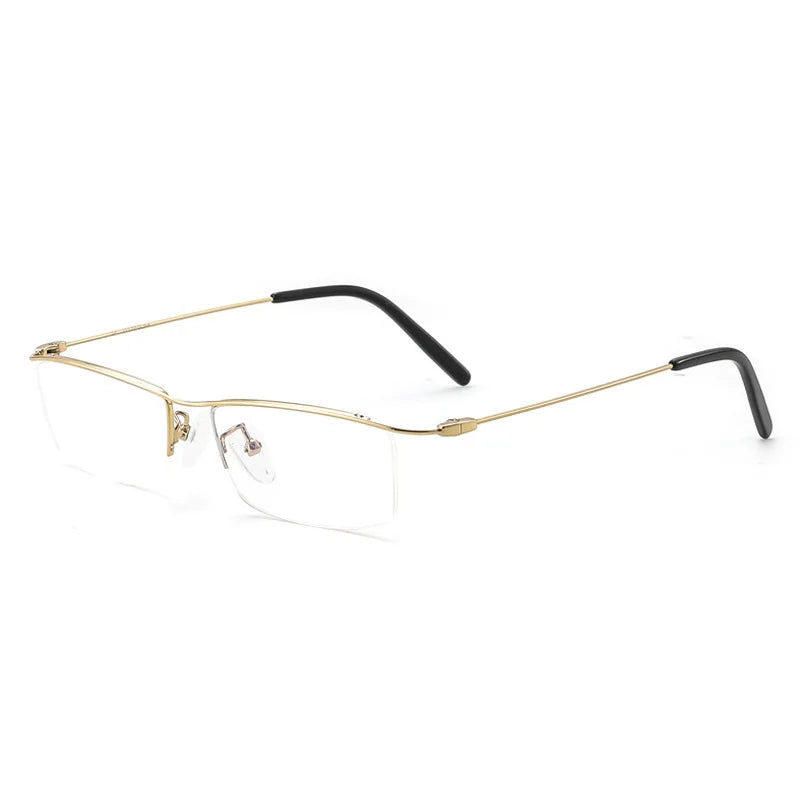 Hdcrafter Unisex Semi Rim Browline Square Titanium Eyeglasses 6688 Semi Rim Hdcrafter Eyeglasses Gold