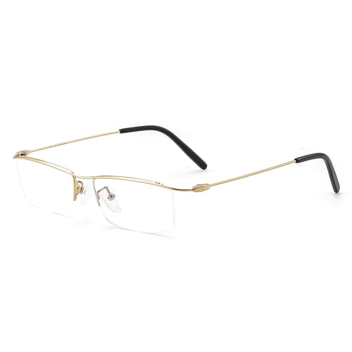 Hdcrafter Unisex Semi Rim Browline Square Titanium Eyeglasses 6688 Semi Rim Hdcrafter Eyeglasses Gold