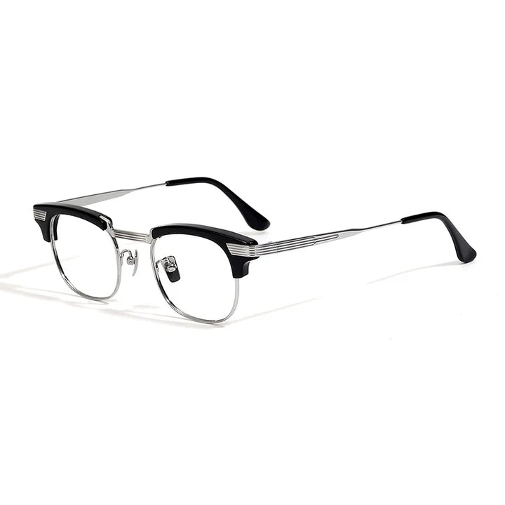 Black Mask Unisex Full Rim Oval Square Titanium Acetate Eyeglasses 42909 Full Rim Black Mask Black-Silver