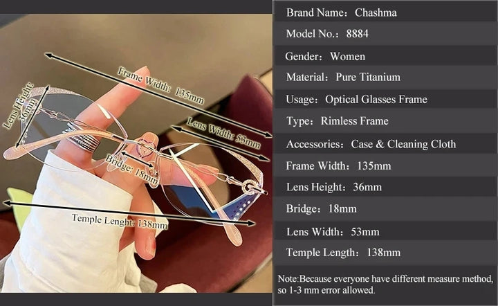 Chashma Ochki Women's Rimless Oval Glitter Edge Titanium Eyeglasses 318884