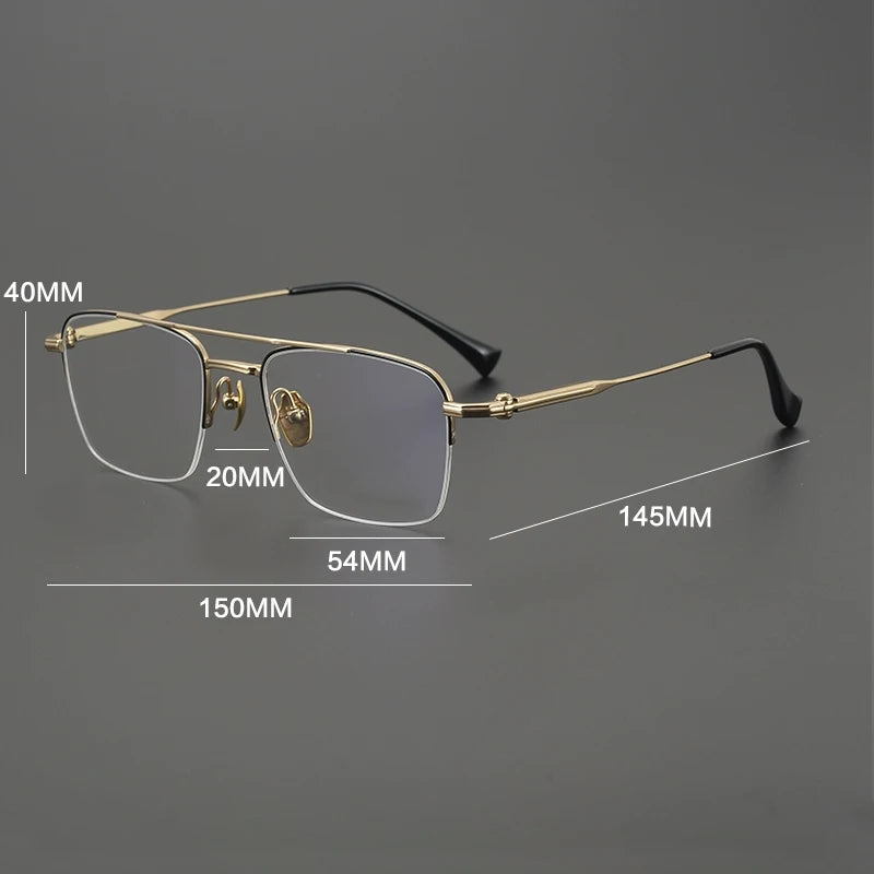 Gatenac Unisex Semi Rim Big Square Double Bridge Titanium Eyeglasses G4011