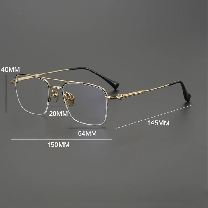 Gatenac Unisex Semi Rim Big Square Double Bridge Titanium Eyeglasses G4011