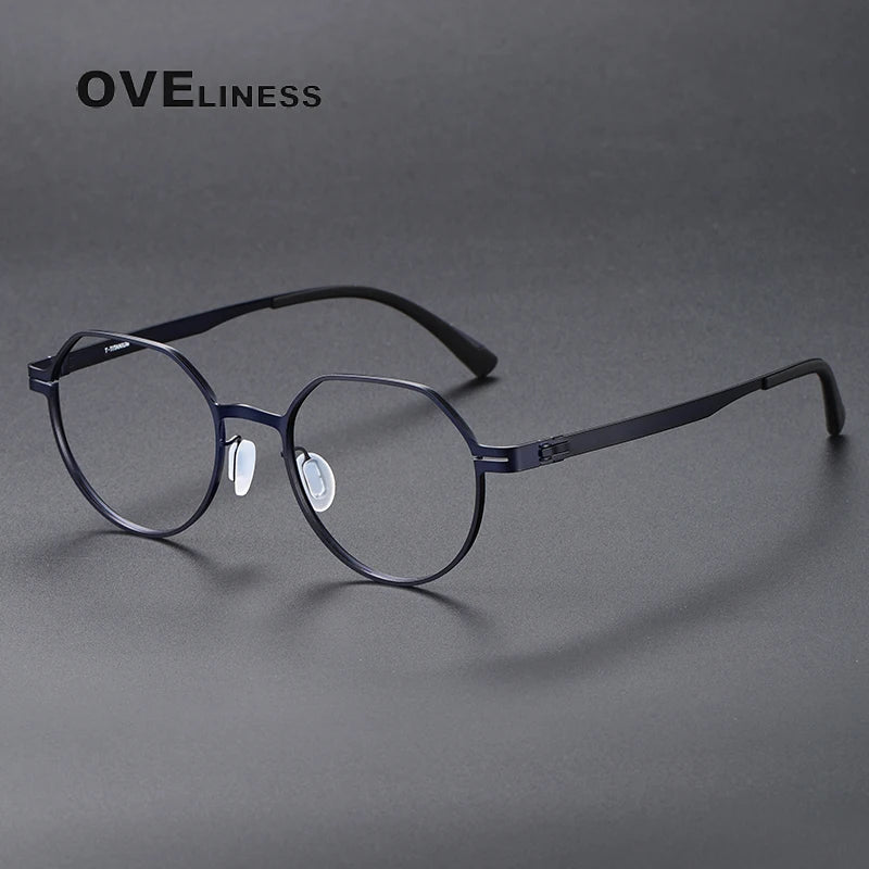 Oveliness Unisex Full Rim Flat Top Round Screwless Titanium Eyeglasses 80992 Full Rim Oveliness blue