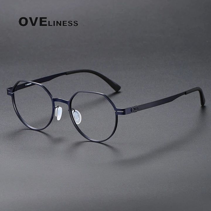 Oveliness Unisex Full Rim Flat Top Round Screwless Titanium Eyeglasses 80992 Full Rim Oveliness blue